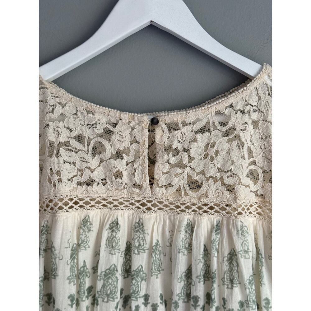 Free People Women S Lace Crochet Boho Mini Dress Cream Sage Cottagecore Festival - Picture 6 of 7